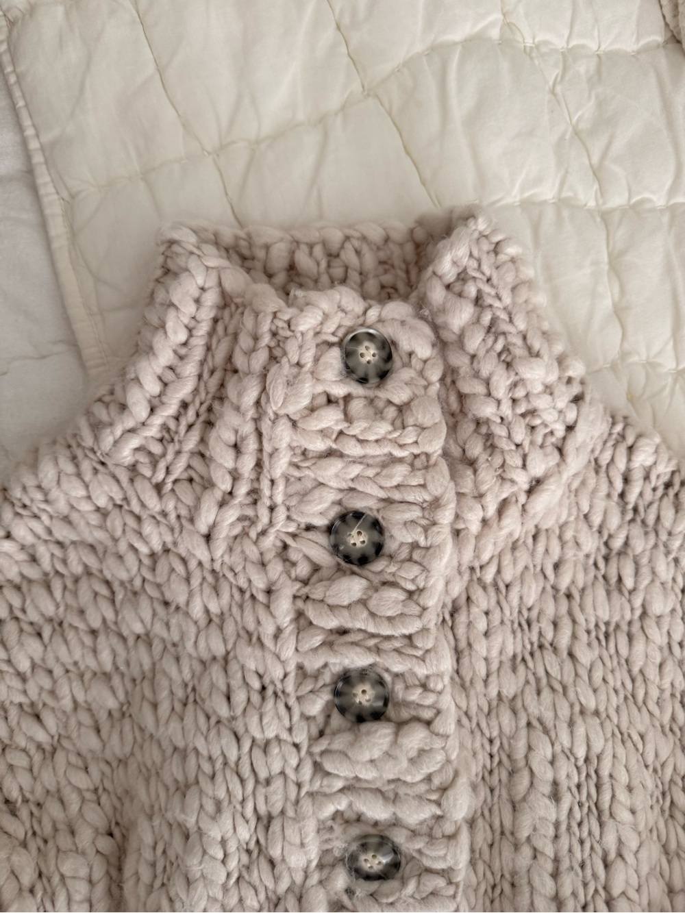 Urban Outfitters Cream Chunky Knit Hooded Cardigan with Button Trim - Picture 2 of 3